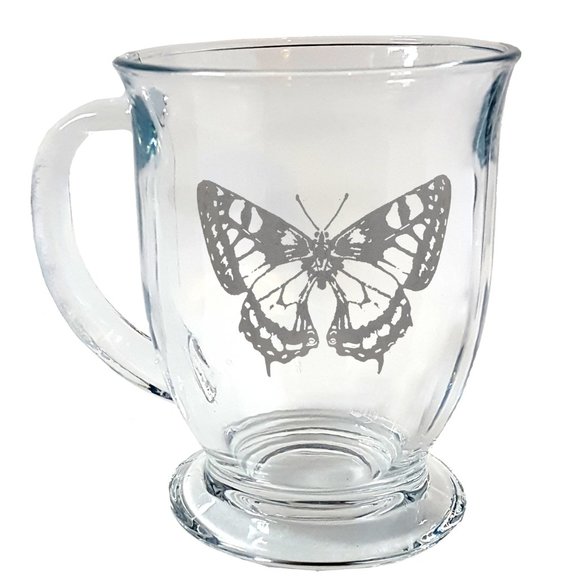 Lyoncraft Other - Butterfly Engraved Glass Coffee Mug 16 Ounces